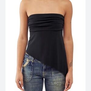 Urban Outfitters Black Asymmetrical Ruched Crop Top